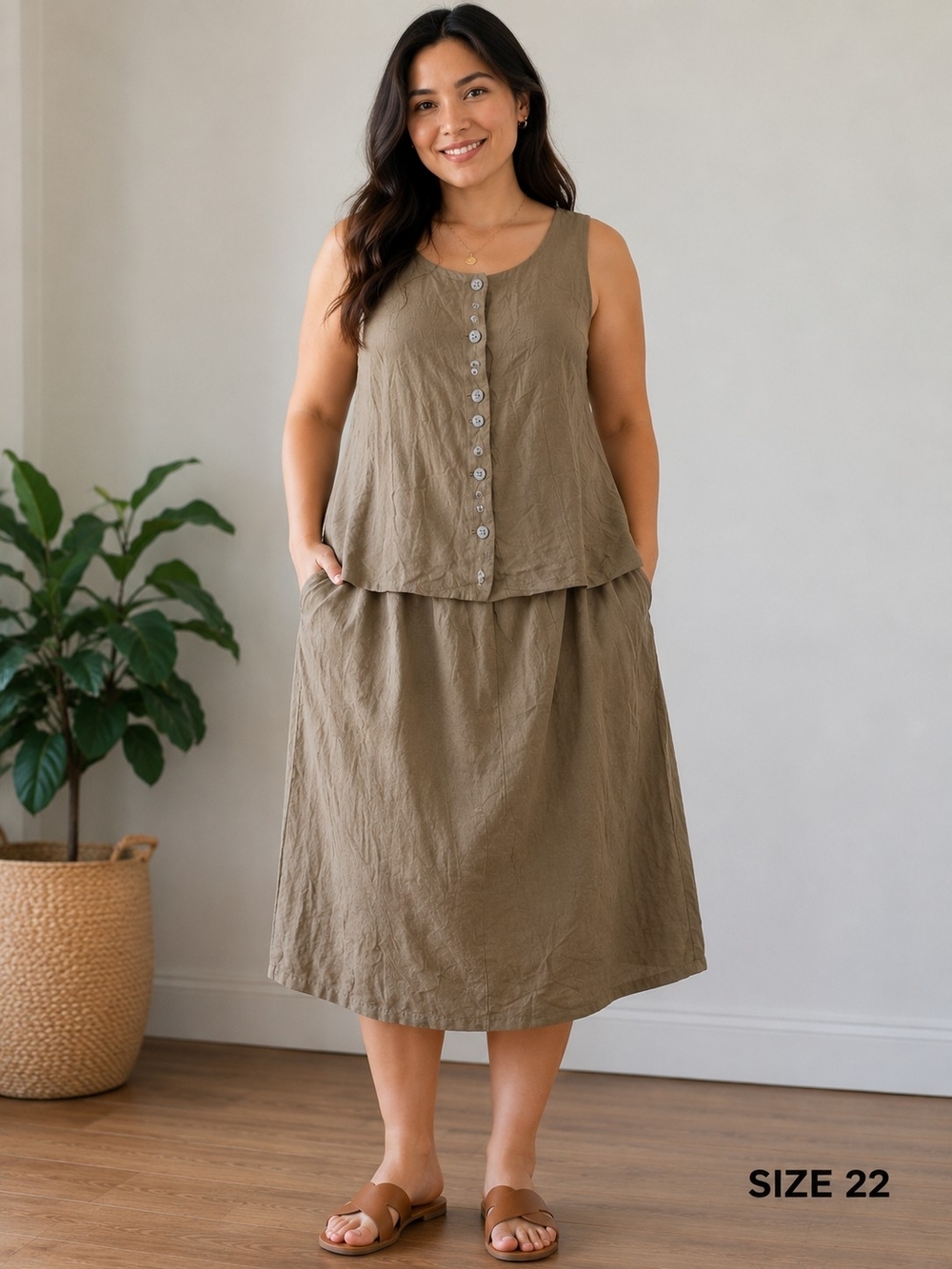 ASOS Curve Olive Button-Front Sleeveless Midi Set